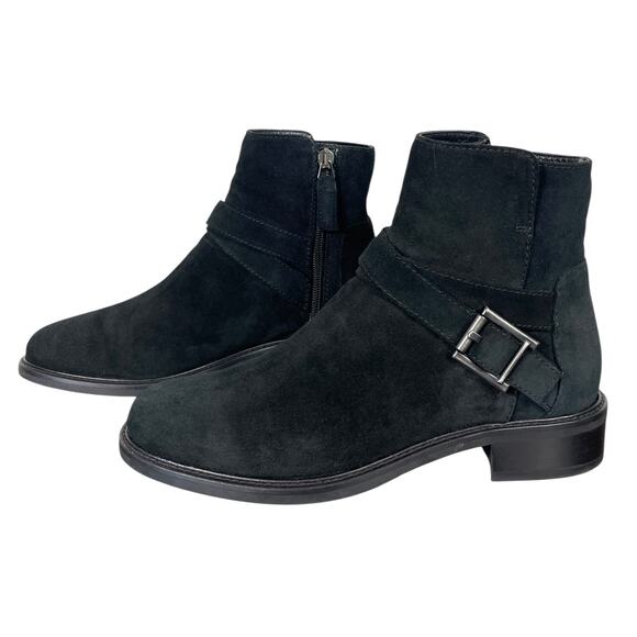 Aquatalia Bree Suede Ankle Boots Black Women’s 8 Side Zip Moto Dark Academia - Picture 7 of 11